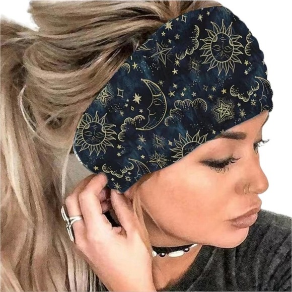 Luna Deep Blue Bohemian Headband Wide Boho Style Hair Accessories Celestial - Picture 2 of 3